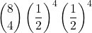 \displaystyle {8 \choose 4}\left(\frac{1}{2}\right)^4\left(\frac{1}{2}\right)^4