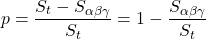 \displaystyle p=\frac{S_t - S_{\alpha\beta\gamma}}{S_t}=1 - \frac{S_{\alpha\beta\gamma}}{S_t}