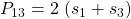 \displaystyle P_{13}=2\ (s_1+s_3)