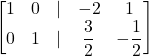 \displaystyle \begin{bmatrix}1 & 0 & | & -2 & 1\\0 & 1 & | & \displaystyle\frac{3}{2} & \displaystyle -\frac{1}{2}\end{bmatrix}