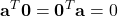 \displaystyle \textbf{a}^T \textbf{0} = \textbf{0}^T \textbf{a} = 0
