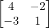 \displaystyle \begin{bmatrix}4 & -2 \\-3 & 1\end{bmatrix}