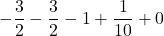 -\displaystyle \frac{3}{2} -  \displaystyle \frac{3}{2}-1 +  \displaystyle \frac{1}{10}+ 0