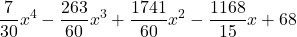 \displaystyle \frac{7}{30} x^4 -\frac{263}{60} x^3 +\frac{1741}{60} x^2 -\frac{1168}{15} x + 68