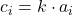 \displaystyle c_i = k\cdot a_i