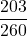 \displaystyle\frac{203}{260}
