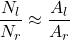 \displaystyle \frac{N_l}{N_r} \approx \frac{A_l}{A_r}