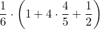 \displaystyle\frac{1}{6}\cdot\left(1+4\cdot\frac{4}{5}+\frac{1}{2}\right)
