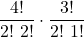 \displaystyle \frac{4!}{2! \ 2!} \cdot \frac{3!}{2! \ 1!}