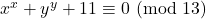 x^x+y^y + 11 \equiv 0\ (\text{mod}\ 13)