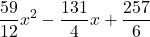 \displaystyle \frac{59}{12} x^2- \frac{131}{4}x +\frac{257}{6}