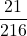 \displaystyle \frac{21}{216}